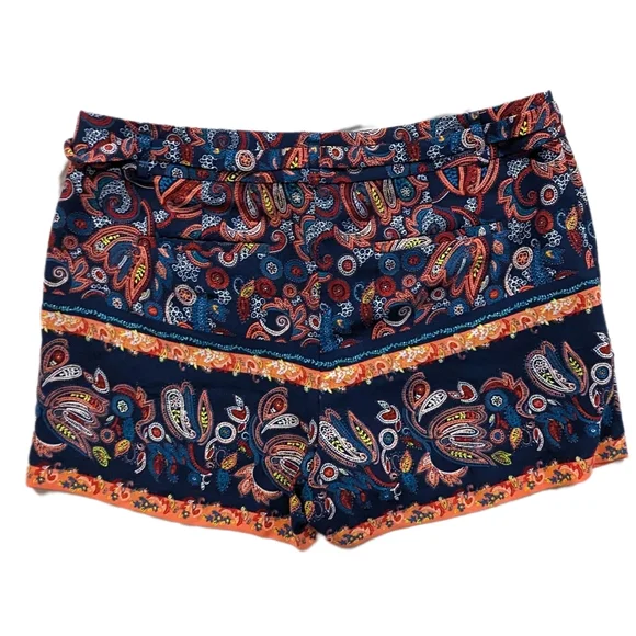 Ann Taylor LOFT Boho Paisley Patterned Belted Bow Tie Shorts - Picture 3 of 8